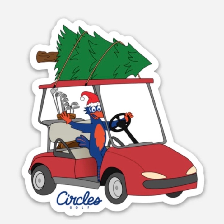 Circles Golf Chirps Riding a Golf Cart With Christmas Tree Sticker