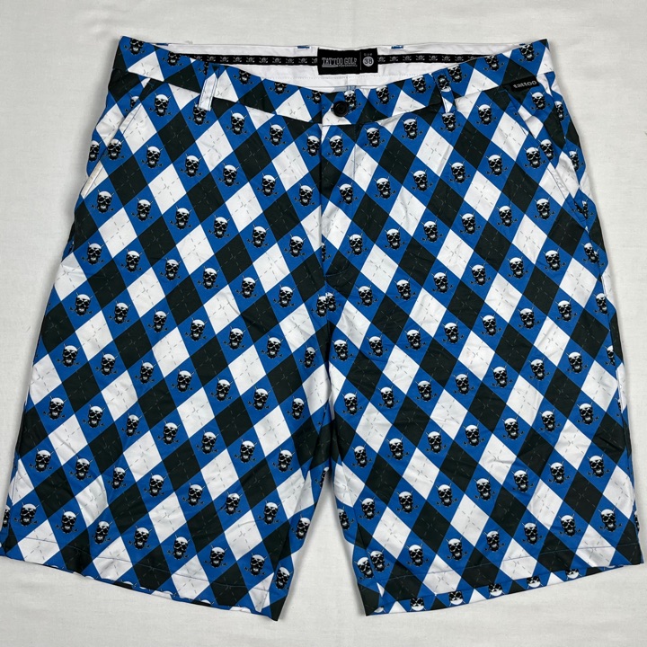 Tattoo Golf Performance Mens Shorts 38 Argyle Skulls All Over