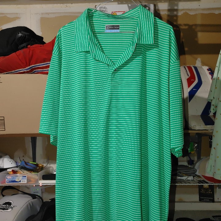 PGA Tour - Green & White Striped Polo - XXL