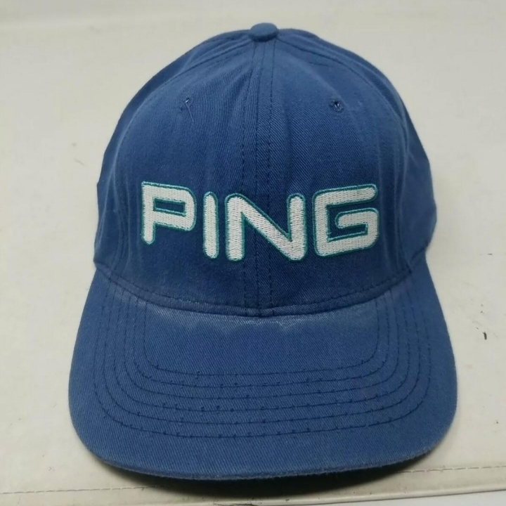 Vintage Karsten PING GOLF Blue hat cap Adjustable leather strap