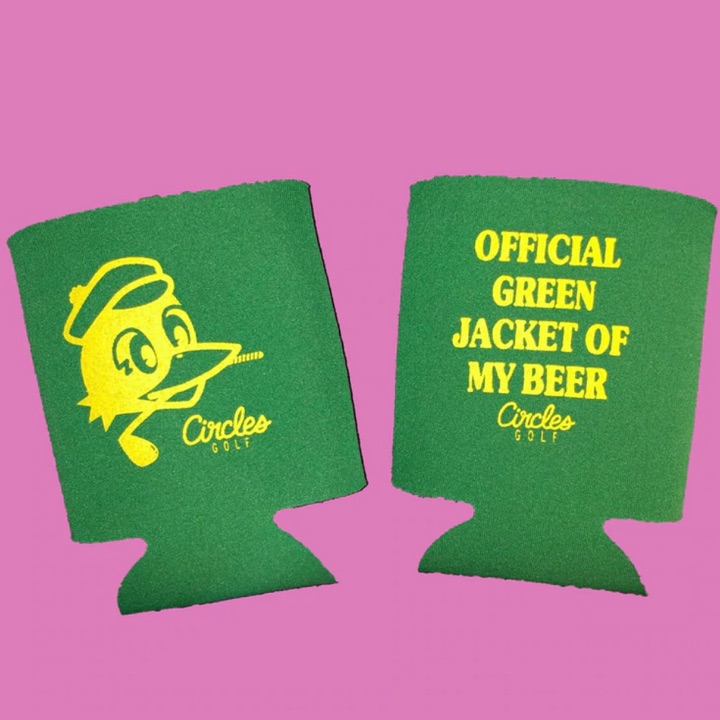 Official green jacket of my beer can cooler Circles Golf