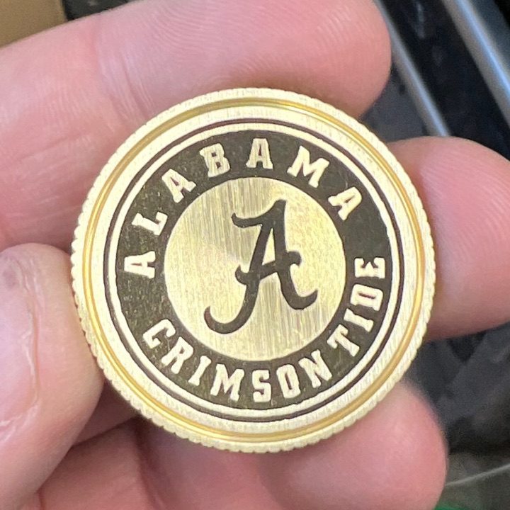 Custom made Laser Engraved ballmarker. Stainless Steel or Brass. 1.25” Diam. Hand made in USA. Free Shipping