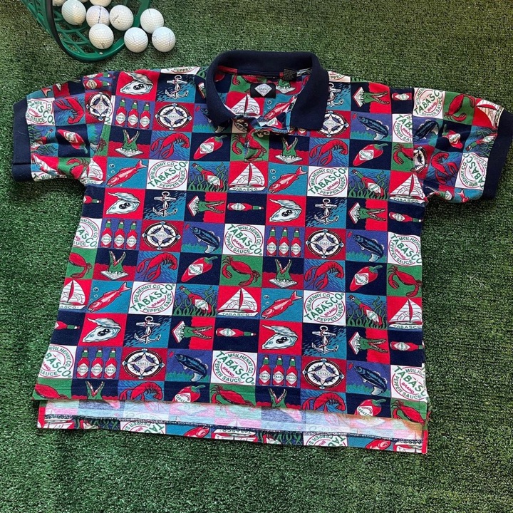 Vintage 90’s Tabasco all over print polo