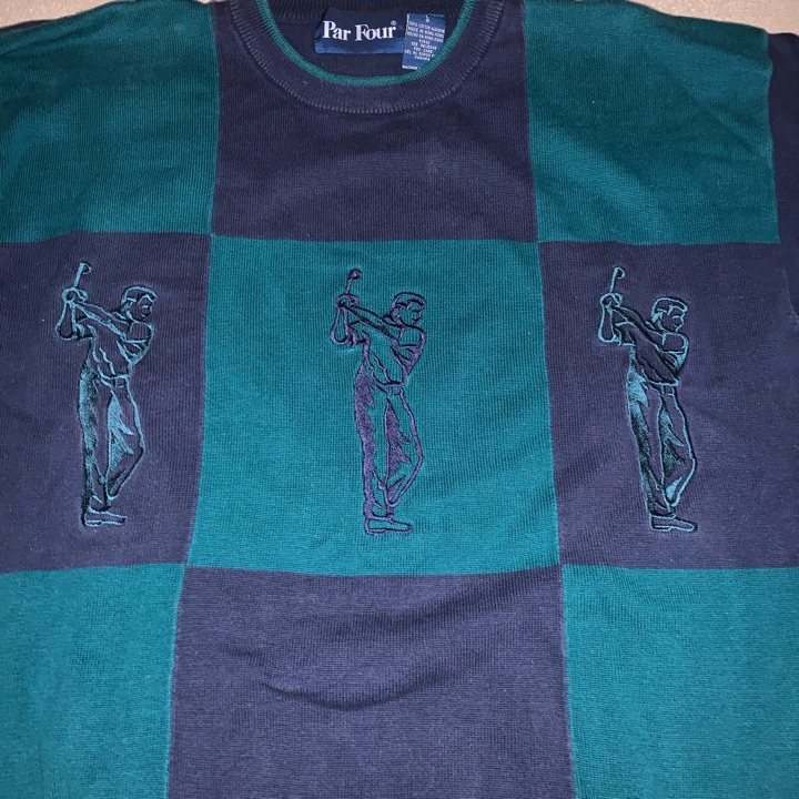 Par Four Sweater - Checker Pattern & Golfer Pattern - Large