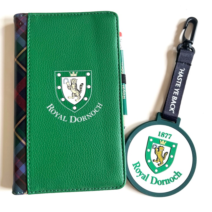 Royal Dornoch yardage book and bag tag