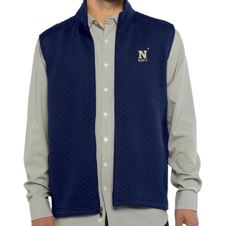 Vantage Apparel Men's Collegiate Full Zip Quilted Vest, Navy Midshipmen Medium