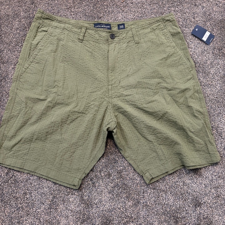 Lucky Brand Mens Clover Green Seersucker Cotton Flat Front Shorts, 38W