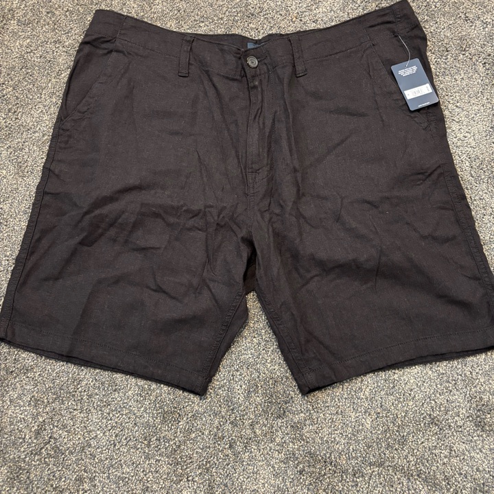 Lucky Brand Mens Black Linen Blend Flat Front Shorts, 38W