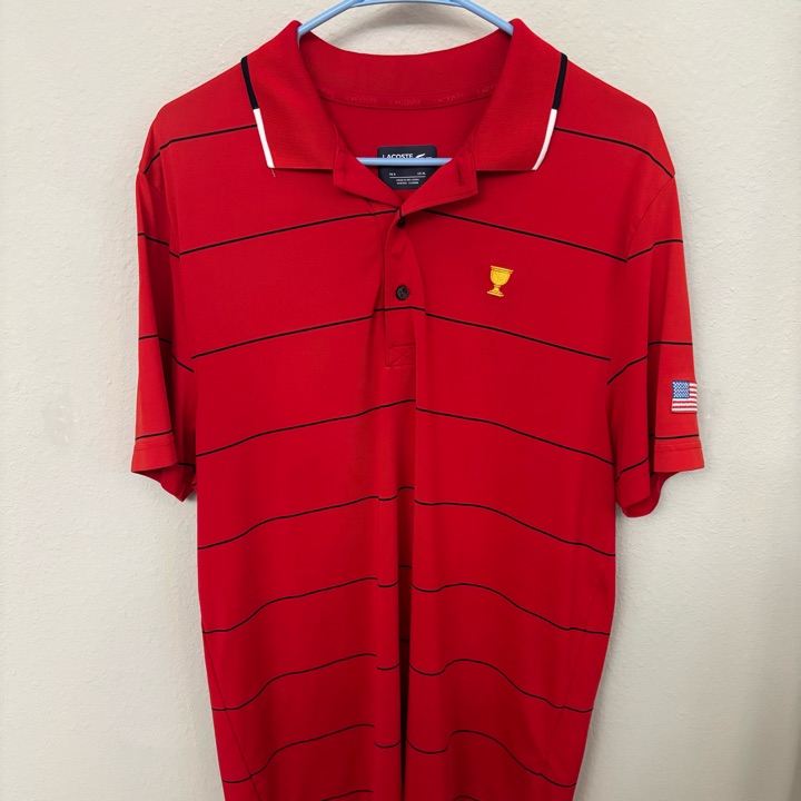 Lacoste Sport Men's XL Red/Blue Striped Polo Shirt Presidents Cup Team USA