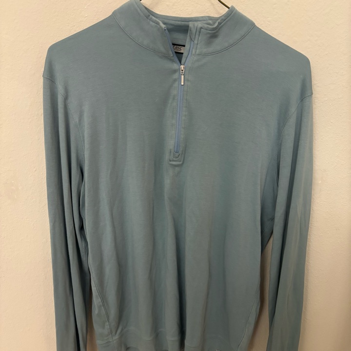 Tasc Performance Mens Sweater Blue Size Large Pimaluxe Neck 1/4 Zip Long Sleeve