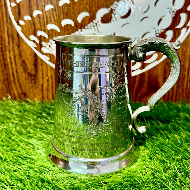 Pebble Beach Golf Course Map Pewter Tankard Etched Collectible Sheffield England
