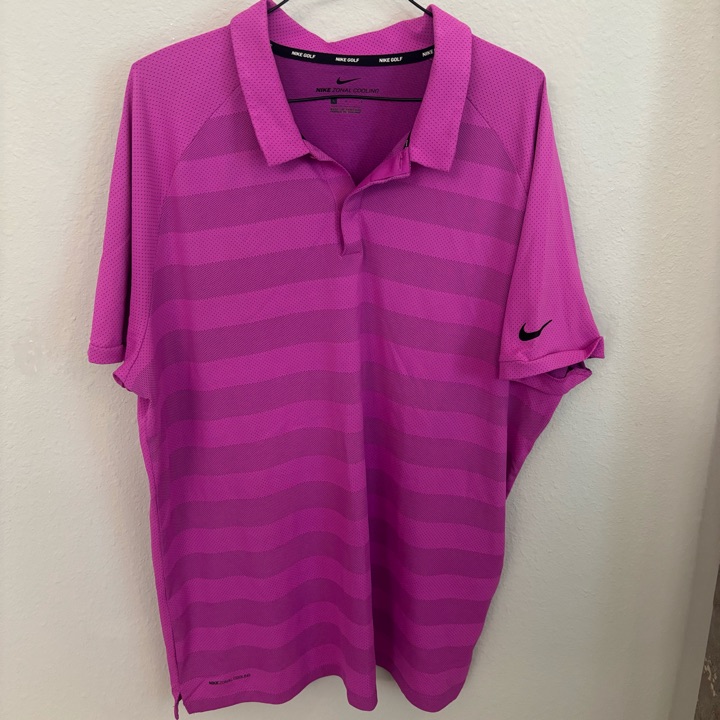 Nike Golf Zonal Cooling Dri Fit Performance Polo Shirt Mens Large Pink Striped
