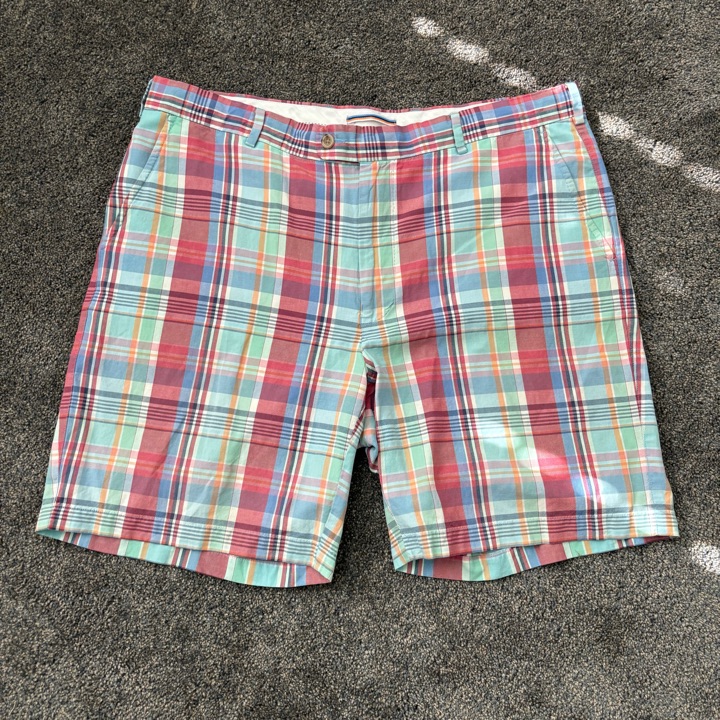 Peter Millar Seaside Shorts Men's 38 Plaid Flat Front Golf Linen SILK  Blend