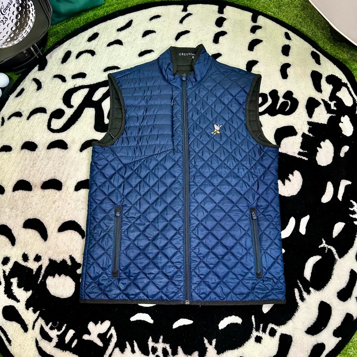 Greyson Quilted Full Zip Vest Performance S Navy Blue Golf Winged Foot Logo ⛳️