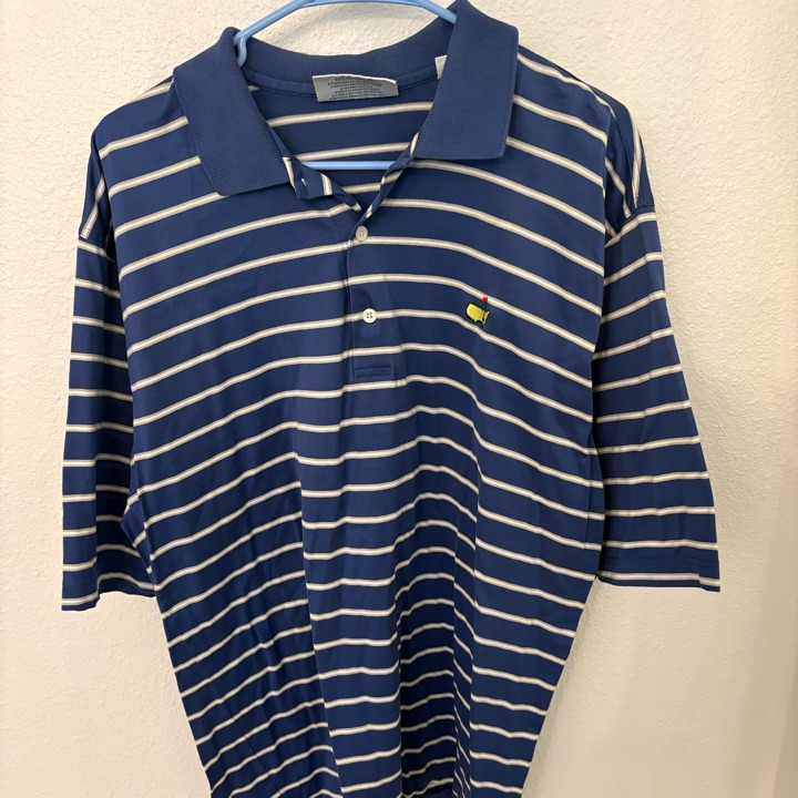 Masters Golf Polo Shirt Mens L Blue Striped Augusta National Golf Shop Vintage