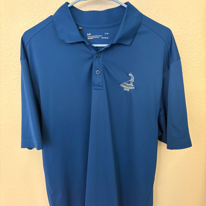 Pinehurst Golf Polo Shirt Mens Large Under Armour Performance Heat Gear Blue