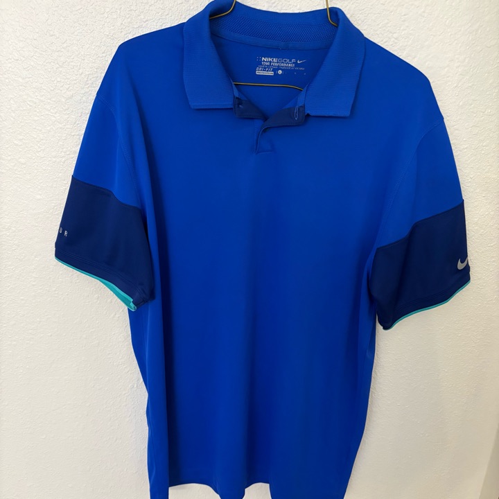 Nike Golf Tour Performance Polo Shirt PGA Tour Blue L Color Block Mens