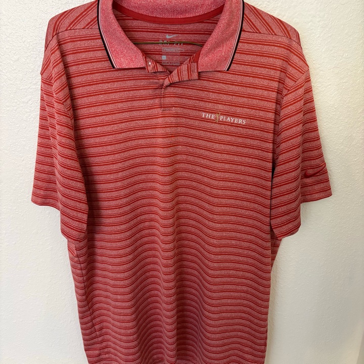 Nike Golf Polo Shirt Mens L Red Striped TPC Sawgrass The Players Championship